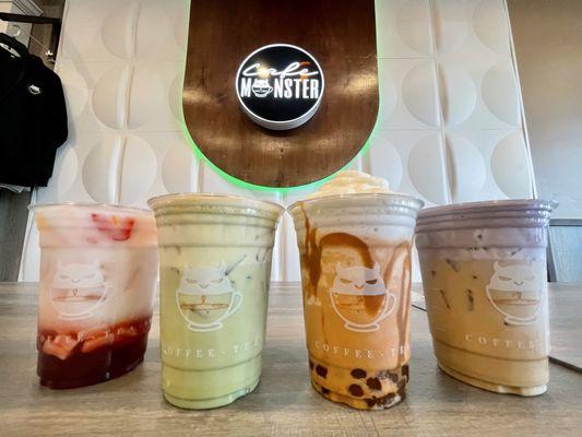 Pink Monster Refresher
Oreo Brûlée Matcha
Thai Caramel Brûlée 
Ube Coffee