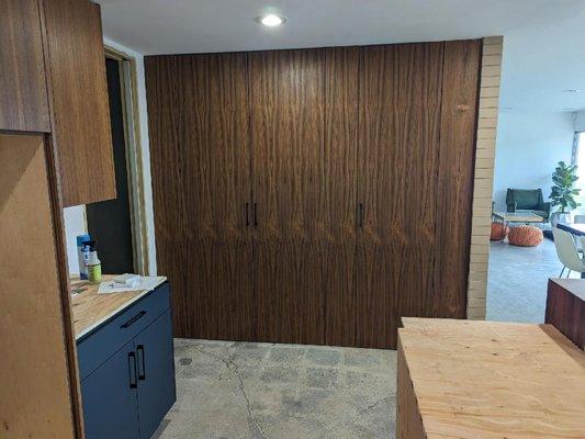 Claremont, CA kitchen cabinet remodel with custom teak doors.