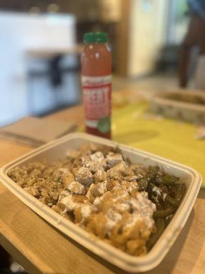 Brown Rice, Green Beans & Onions, Chicken, & Mac & Cheese with the Watermelon Greaterade