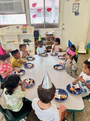 Birthday celebration with her classmates.