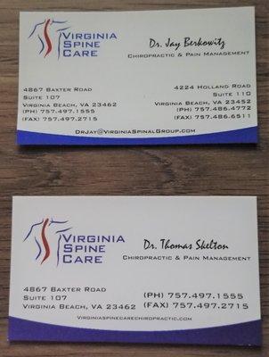 These are the business cards for Dr. Jay Berkowitz and Dr. Thomas Skelton.