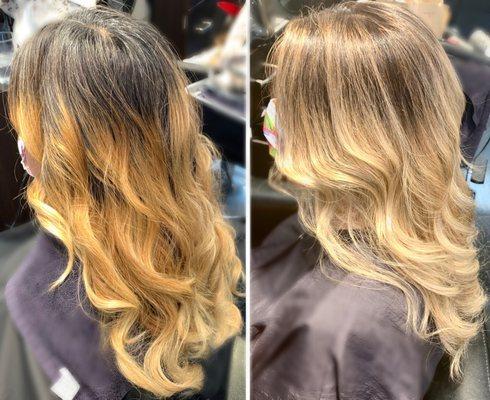 Hair by Sienna Horton. Root touch up and balayage.