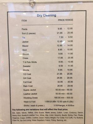 Price list