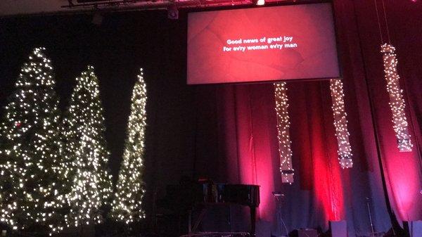 Sanctuary decorated for Christmas. Beautiful candlelight service.