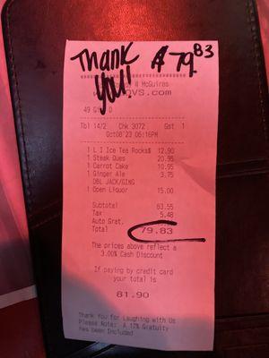 BEWARE- Bill has auto gratuity added in .... Tricky circle