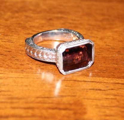 Hand made Pink Tourmaline 14k White Gold Ring.