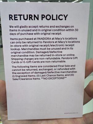 Returns and Exchanges on Items in UNUSED and in original condition within 30 days of purchase with ORIGINAL Receipt