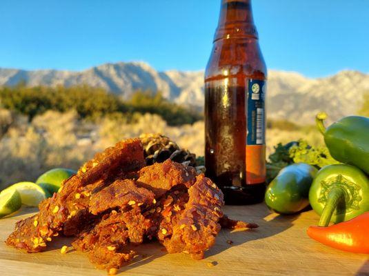 Carolina Reaper brisket beef jerky and a cold brew.What more do you need?