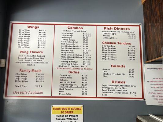 Menu with new prices