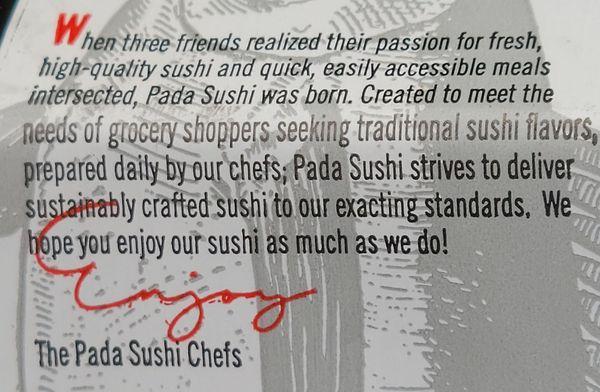 Note from the sushi chefs...