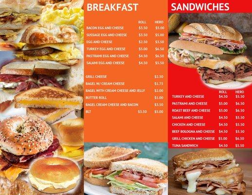 Breakfast & sandwiches menu