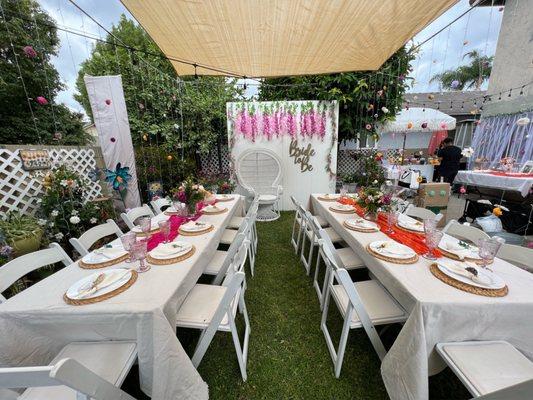 Bridal shower setup! Tables and chairs rented.