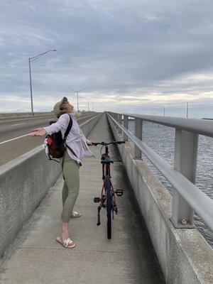 We biked over and back 2 bridges.