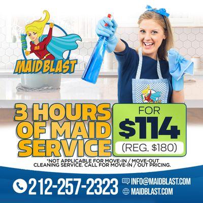 $114 for 3 Hours of Maid Service Apartment and House Cleaning