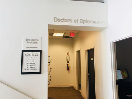 Entrance to eye exam rooms