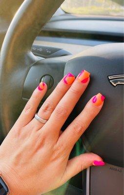 Orange/Pink favorite colors on my nails!