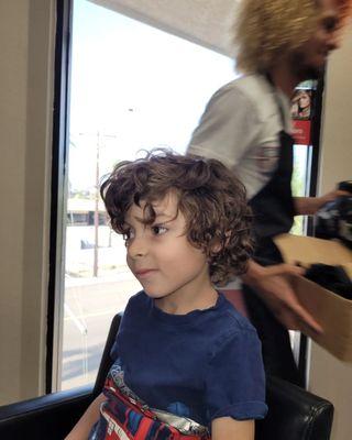 Before shot, my son's beautiful curls still looked great from the last cut, but it was starting to get into his eyes.