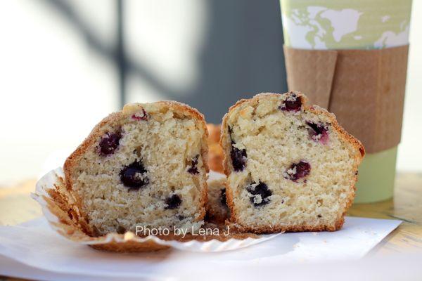 Inside of Blueberry Muffin - quite sweet and cake-like.