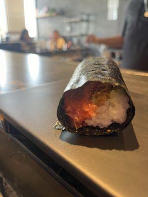 Salmon hand roll spicy tuna hand roll