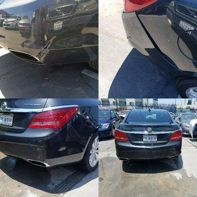 Before and After rear bumper repair and paint, 2015 Buick Lacross