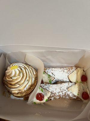 Lemon meringue tart and cannoli