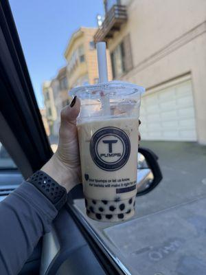 Caramel cookie dough milk tea