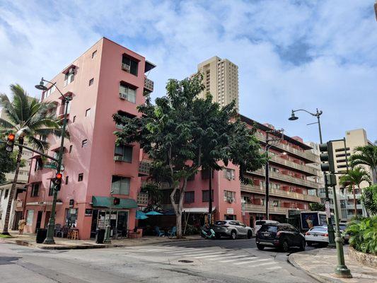 The view from the corner of Uluniu Avenue and Kuhio Avenue