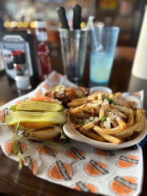 Fried Buffalo Chicken Sandwich with fries