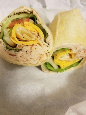 Pepper Turkey wrap! Delish. We didn't realize but they do have different types of wraps like wheat, spinach, sundried tomato.