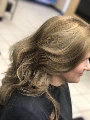 Ash blonde highlights and beach waves by Camille, Designer Stylist