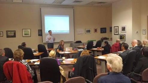 Michael Delpierre leading an online marketing class at the Reston Chamber of Commerce.