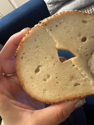 Completely dry under toasted bagel.