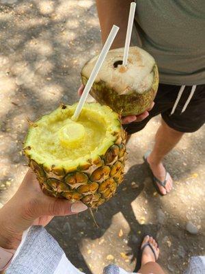 Fresh pineapple juice and coconut water