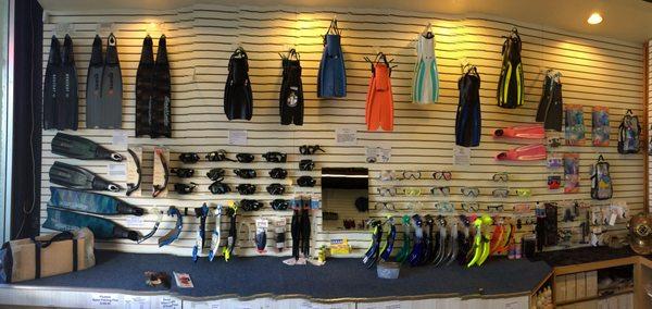 We carry a full line of swimwear, goggles, kids snorkeling equipment and swim accessories.