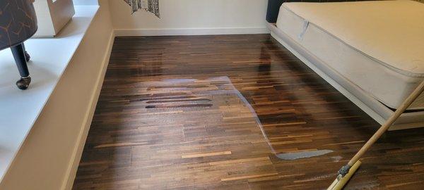 Adding a protective coating to a wood floor