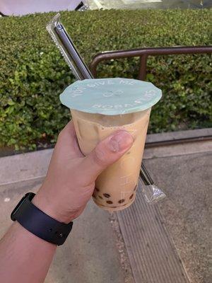 Honey green milk tea w/ Golden Boba