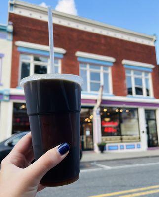 Large flavored iced coffee with coffee ice cube