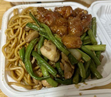 3 item combo orange chicken and chicken with string beans