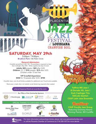 Please join us for our first-ever Placentia Jazz & Art Festival to support our local music and art programs.