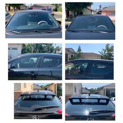 Left side before tint and right side after. Except for the middle pictures those are switched.windshield 70% rear 30% front 50%