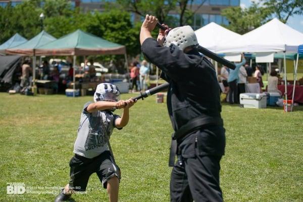 Sword training with one of the children