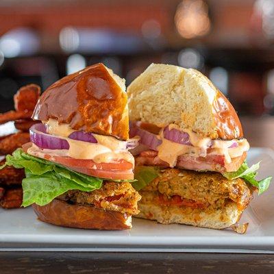 Veggie Burger With Sweet Potato Fries