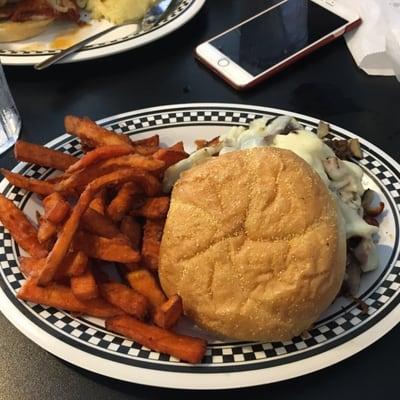 Mahi mahi burger with sweet potato fries