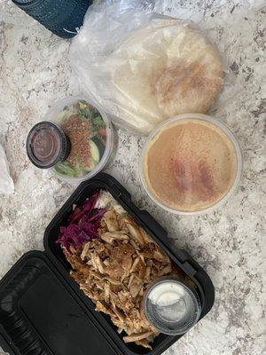 Chicken Shawarma plate with fattouch and hummus