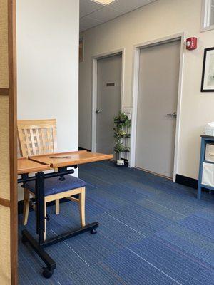 Private spot for completing forms and two treatment rooms