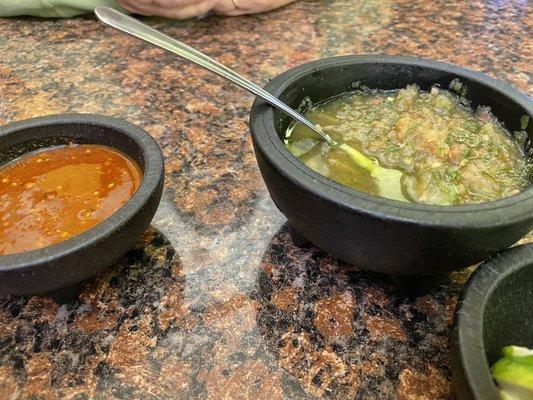 Salsas. Tasted like water and the spicy one was just hot... not flavorful.