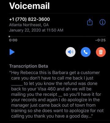 11:50 am voicemail from CS saying it's resolved (only refunded me 460 because they charged for the eye exam since I cancelled my order)