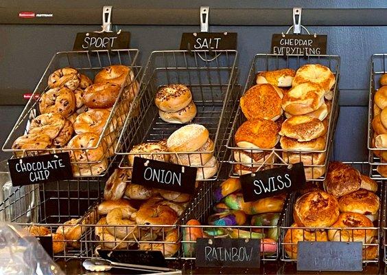 Some of their bagel selection - hmm Swiss!