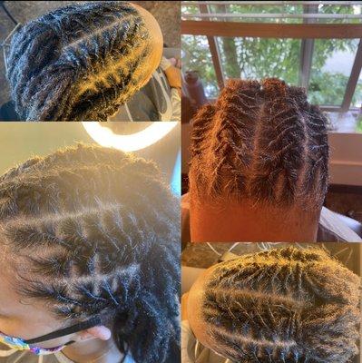 Traditional Locs in a basket weave style.