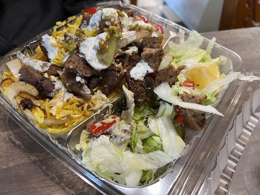 Beef Beef Gyro Platter with Rice and Salad